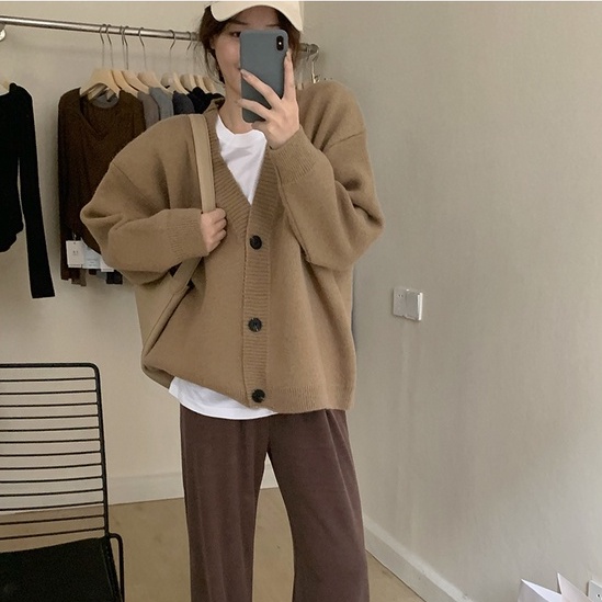 Áo khoác cardigan ZHELIHANGFEI dệt kim tay dài cổ chữ V phong cách học đường thời trang cho nữ