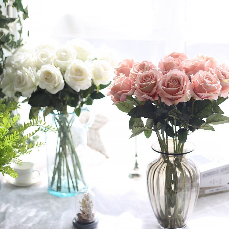 Hoa hồng giả bông to cành dài sang trọng và rực rỡ - Hoa giả cao cấp nhập khẩu
