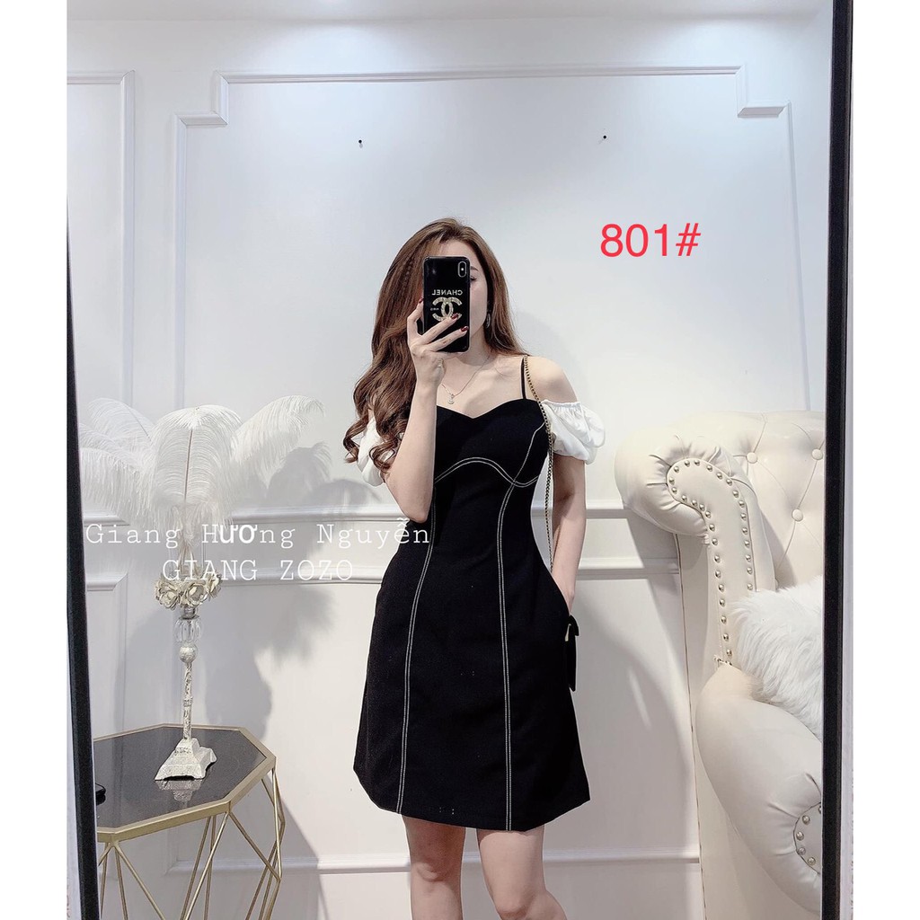G13. 801. ĐẦM RỚT VAI PHA tTAY TRẮNG