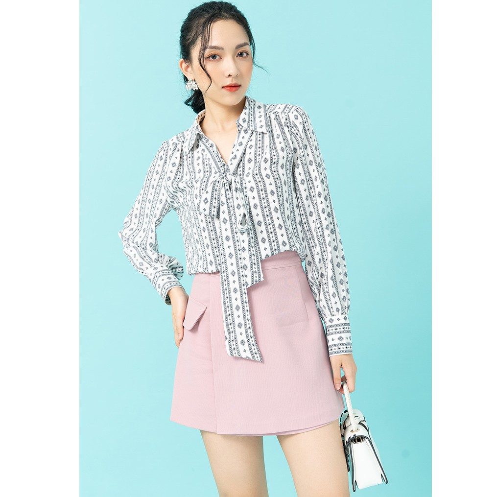 Áo sơ mi nữ công sở 92WEAR 3 màu, thiết kế cổ thắt nơ ASA1693