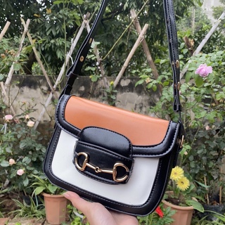🎁 túi xách nữ đeo chéo da lì phối màu đơn giản dễ phối đồ