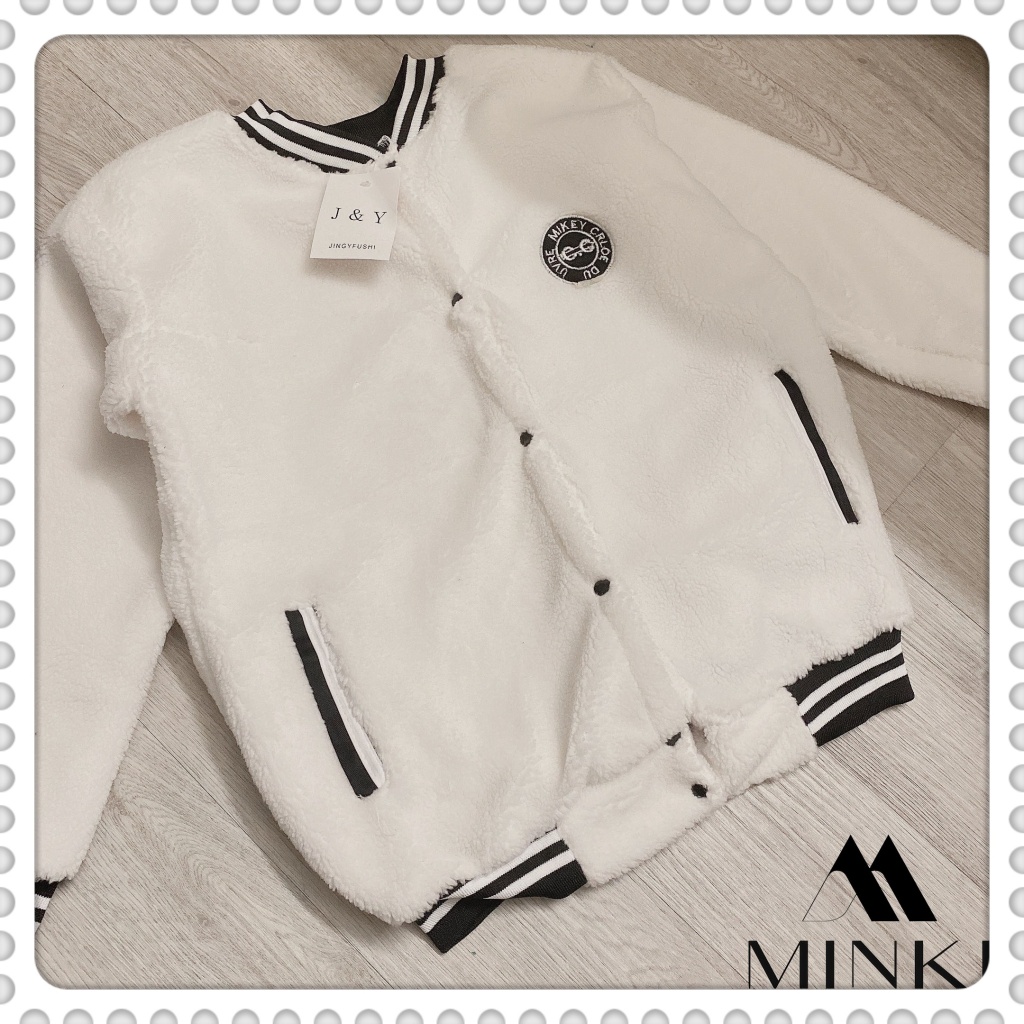 🌸 ÁO BOMBER LÔNG CAO CẤP MÙA ĐÔNG - CHẤT LIỆU LÔNG MỀM MỊN - MÀU TRẮNG PHỐI ĐEN - HÀNG SIÊU CẤP | BigBuy360 - bigbuy360.vn