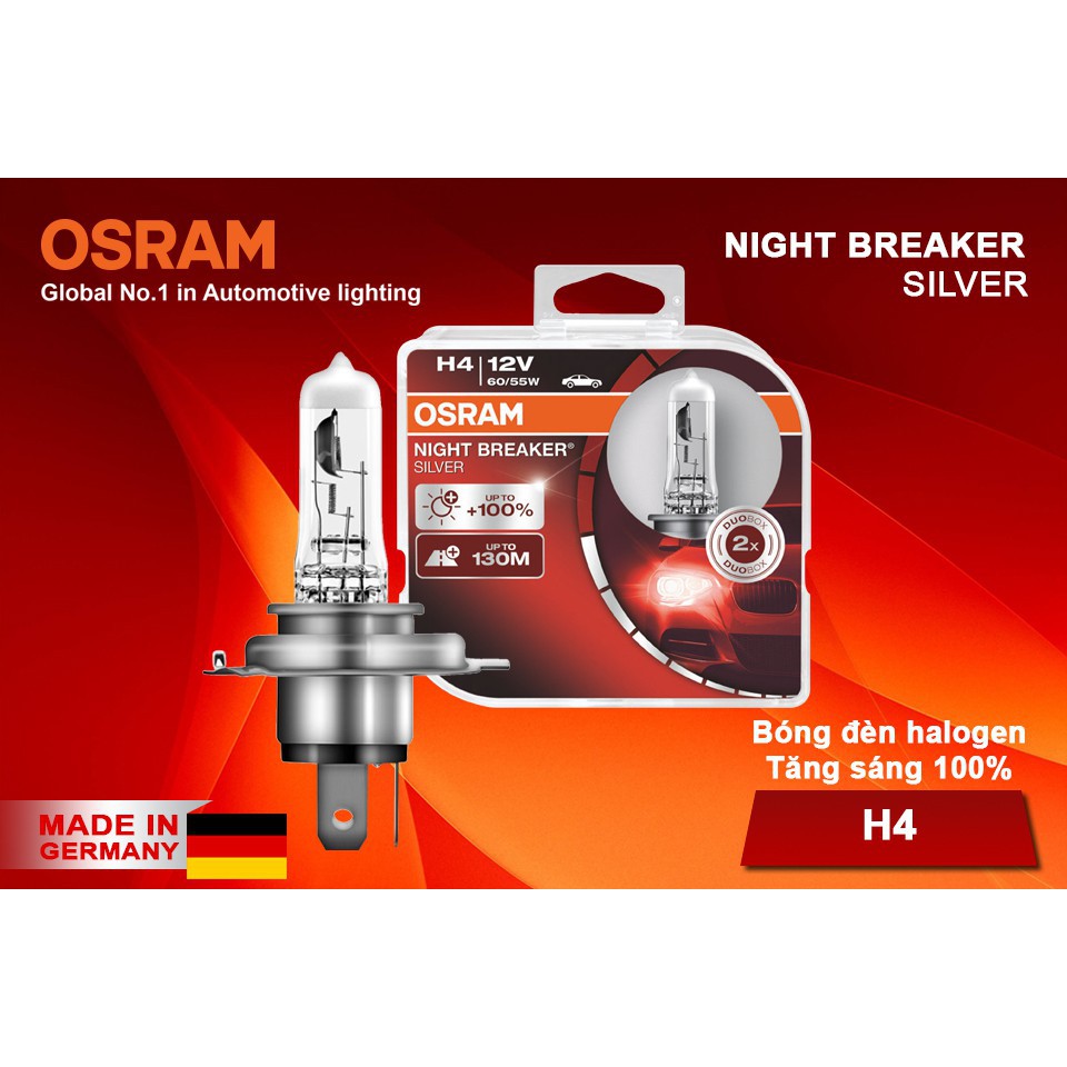 Bóng đèn halogen tăng sáng 100% OSRAM NIGHT BREAKER SILVER H4 12v 60/55w