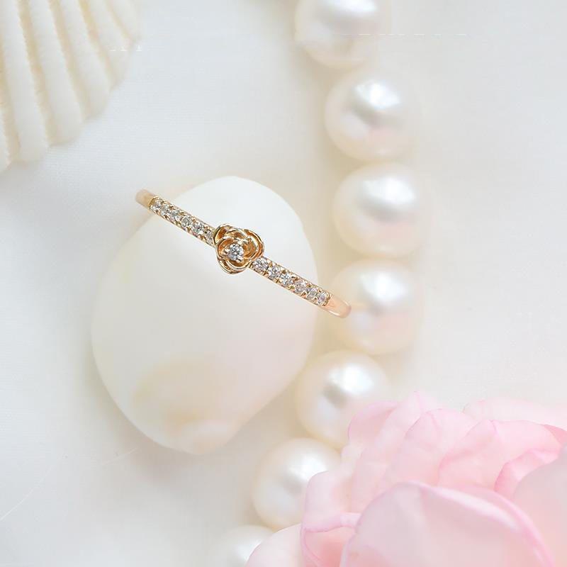 Nhẫn Đính Hôn Mạ Vàng 18K Hình Hoa Hồng Đính Kim Cương Không Gây Dị Ứng (Kích Thước Có Thể Điều Chỉnh)