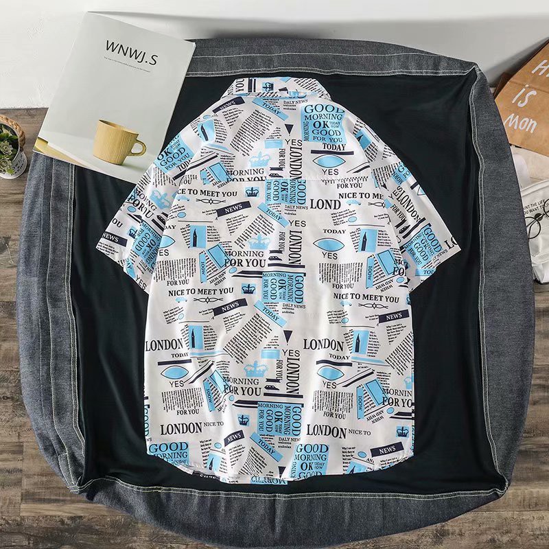 Men's street style English letter printed short-sleeved summer shirt