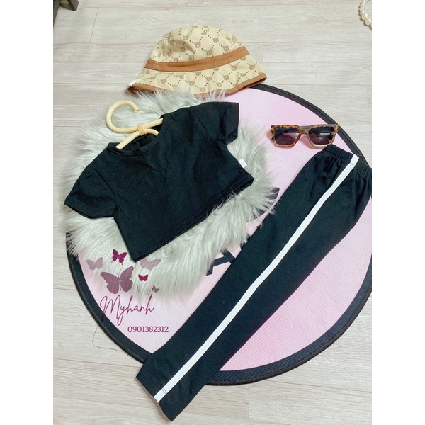 set bộ thể thao áo croptop + quần đen cho bé TS1