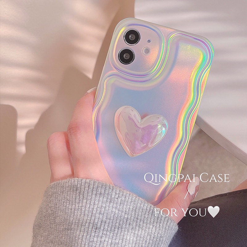 Ốp Điện Thoại Trong Suốt Đệm Khí Chống Rơi In Hình Trái Tim Màu Laser Cho iphone 13 pro 12 12 pro max 13 pro