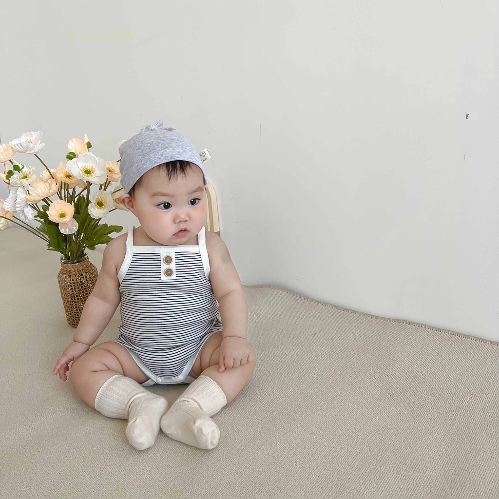 Áo Liền Quần Không Tay Bằng Cotton Họa Tiết Kẻ Sọc Cho Trẻ Em 0-2 Tuổi