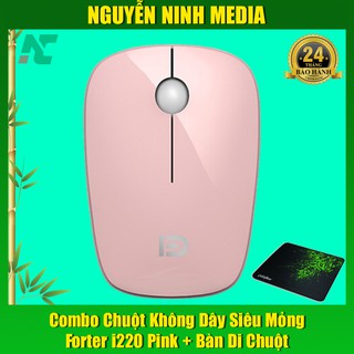 Combo Chuột Không Dây Siêu Mỏng Forter i220 Pink + bàn di chuột Mouse pad