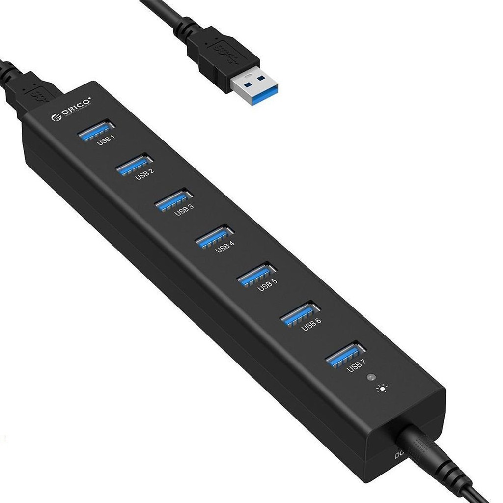 Bộ Chia USB 3.0 7 CỔng Orico H7013-U3-AD Cục Nguồn Cấp Điện - HUB USB 7 Port - Hàng Chính Hãng