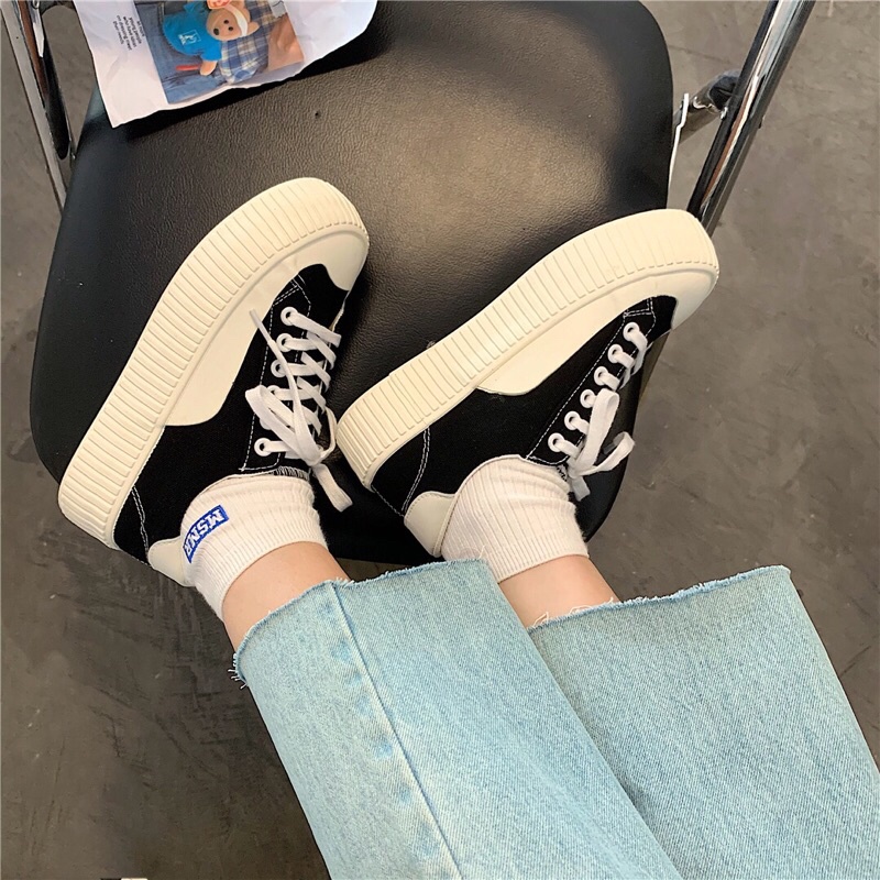Giày thể thao nữ vải canvas đế bánh mì kiểu dáng đơn giản basic phong cách Ulzzang