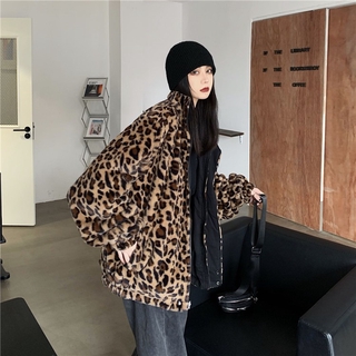 ( SẴN)Áo khoác mùa đông unisex, áo lông oversize mặc được 2 kiểu họa tiết da báo (hàng order không có sẵn)