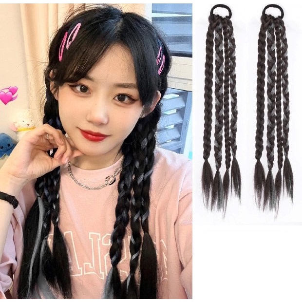 Tóc Giả Đuôi Ngựa Dài Thắt Bím 3 Trong 1 Hai Lớp Màu Sắc Ngọt Ngào Cá Tính