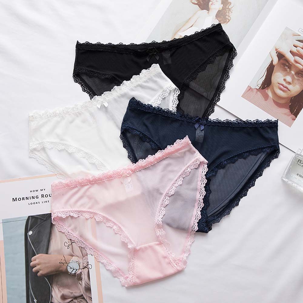 Quần lót cotton phối ren lưới xuyên thấu thoáng khí thời trang quyến rũ cho nữ