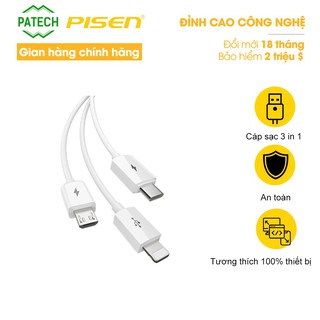 Cáp Pisen 3 in 1 (Type-C/Lightning/Micro) 1200mm - (AP07-1200), Trắng