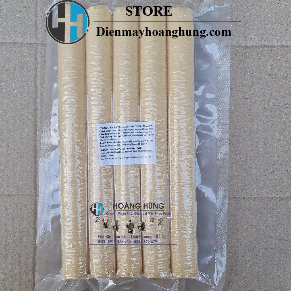 Com Bo 05 cuộn vỏ xúc xích collagen, vỏ lạp xưởng Chính hãng Viscofan Size từ Phi 21 - Phi 28