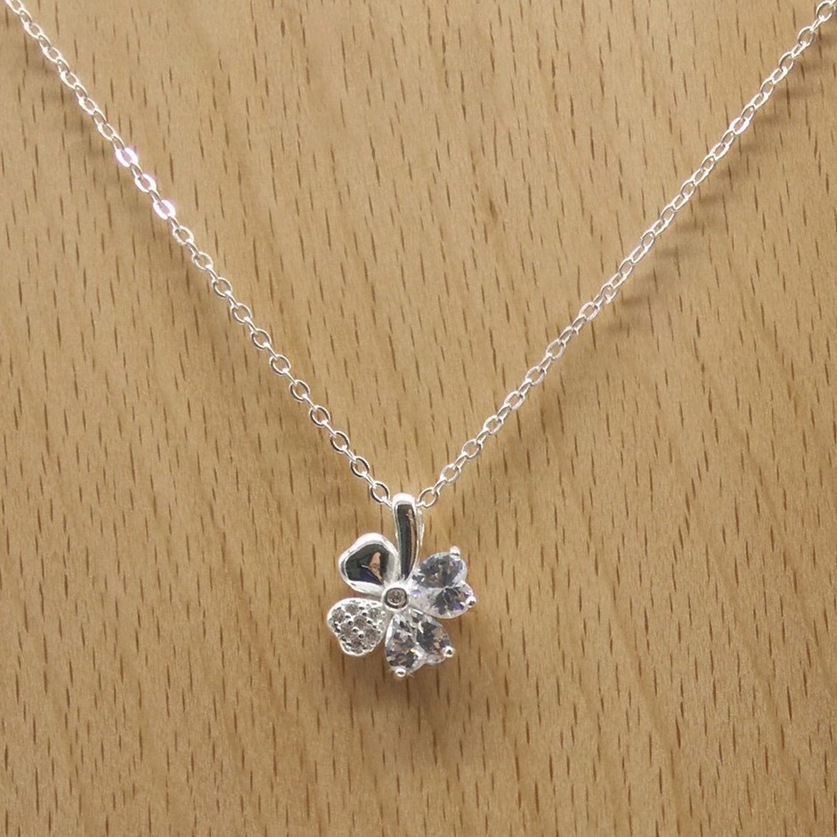 Vòng Cổ Bạc, Dây Chuyền Bạc Cỏ Bốn Lá Cánh Trái Tim May Mắn Cho Nữ TNC JEWELLERY
