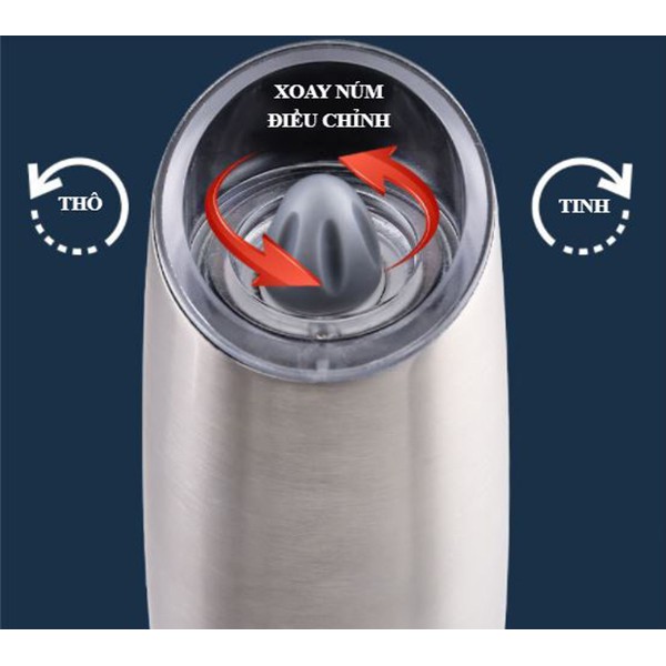 Máy Xay Tiêu Cầm Tay Tự Động Chạy Pin - Cối Xay Tiêu, Hạt Gia Vị Có Đèn Led, Lõi Mài Gốm Ceramic Cao Cấp, Tiện Dụng