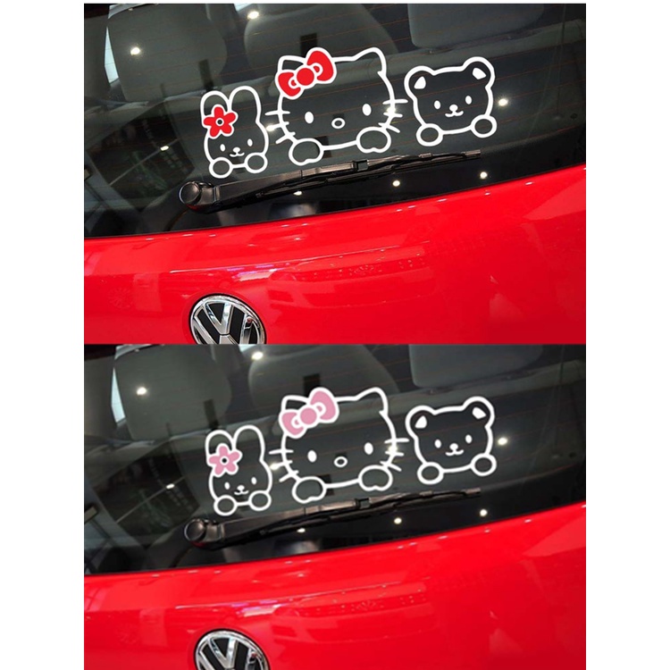 Sticker Hello Kitty Phản Quang Dán Trang Trí Cửa Sổ Xe Hơi Xe Máy