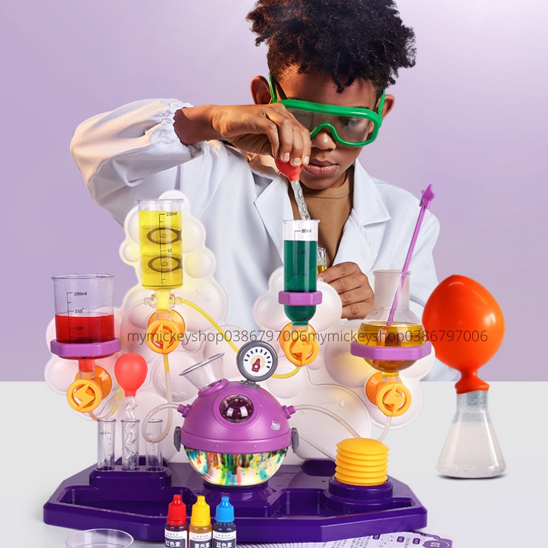 Bộ đồ chơi Topbright thí nghiệm khoa học 3 cấp độ bé học Steam Stem Bubble Science Experiment Super Lab bé từ 6 7 8 tuổi