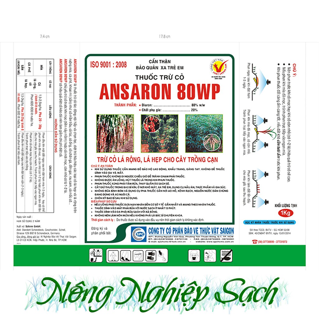 ANSARON 80WP Thuốc trừ cỏ, rong rêu không hại cho cây Gói 1Kg