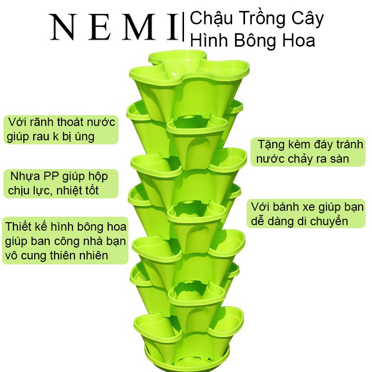 Chậu Nhựa Trồng Cây Ban Công Hình Bông Hoa Làm Bằng Nhựa PP Có Rãnh Chống Úng Nước NEMI