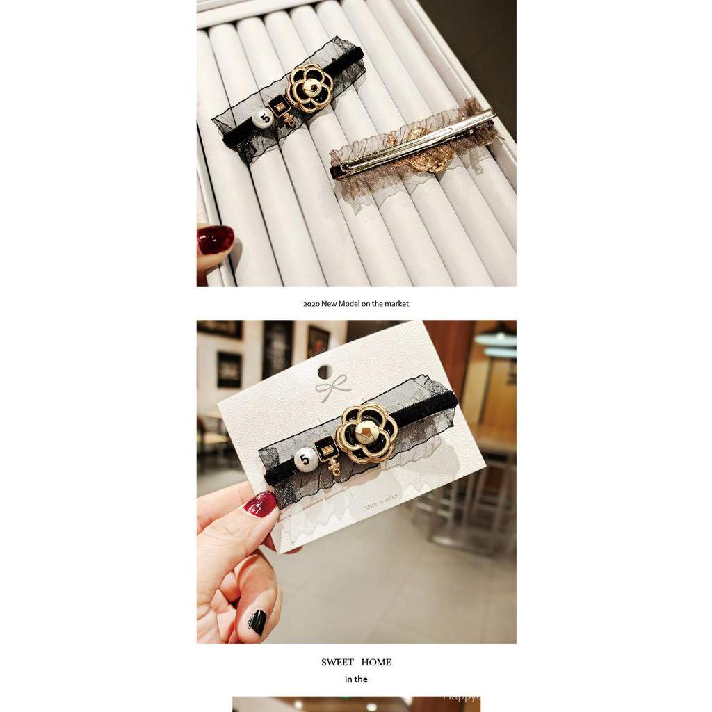 Kẹp tóc mái hoa trà pha ren Dongdaemun khí chất Hàn Quốc