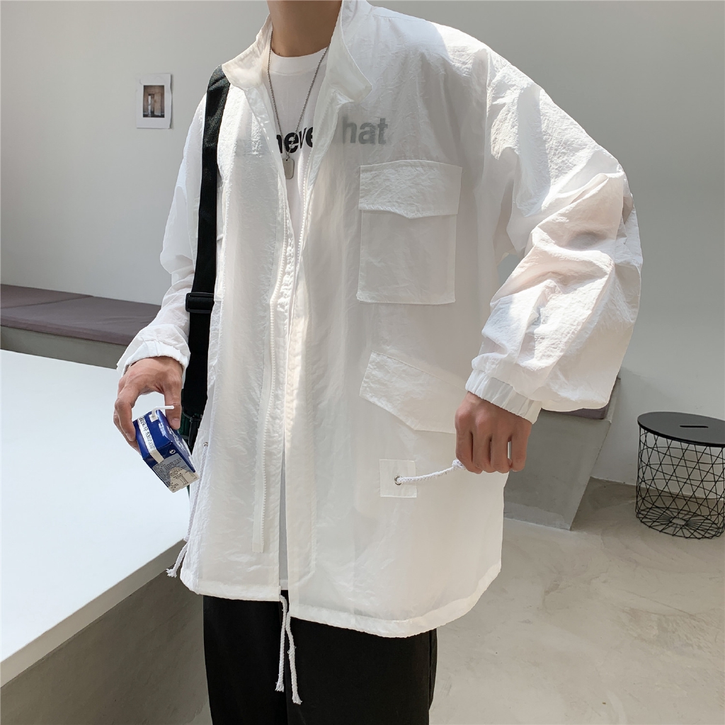 Áo Khoác Chống Nắng Phối Túi Màu Đen / Xám / Trắng Có Size M-5xl Phong Cách Thời Trang Hàn Quốc