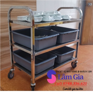 Xe đẩy nhà hàng inox 3 tầng - xe phục vụ bàn ăn nhà hàng