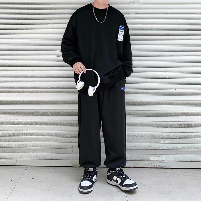 Set Áo Quần Màu Trơn đồ bộ nam Phong Cách Hàn Quốc bộ thể thao nữ Mới thời trang bộ quần áo nam Nữ