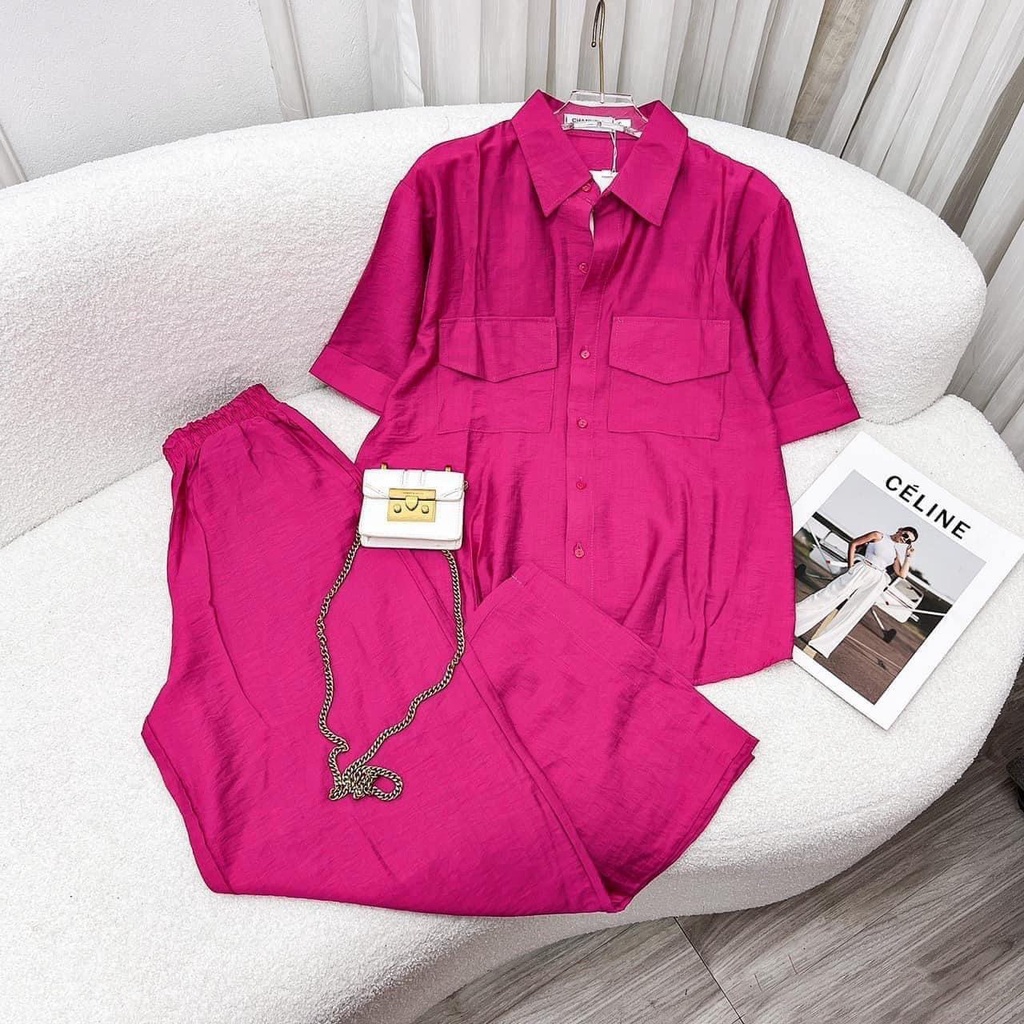 Set đũi đồ nữ quần ống rộng suông kèm áo sơ mi có BIGSIZE đũi lụa CAO CẤP siêu mát tách set phối đồ đi chơi đi làm DB03