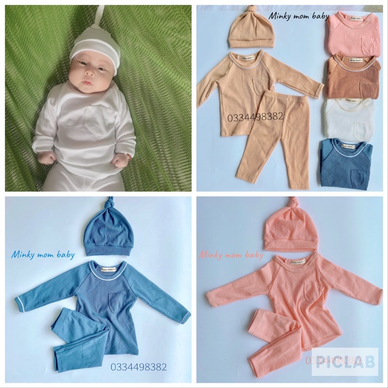 bộ thun gân dài bé trai gái minky tặng nón củ tỏi loại tốt xịn xò