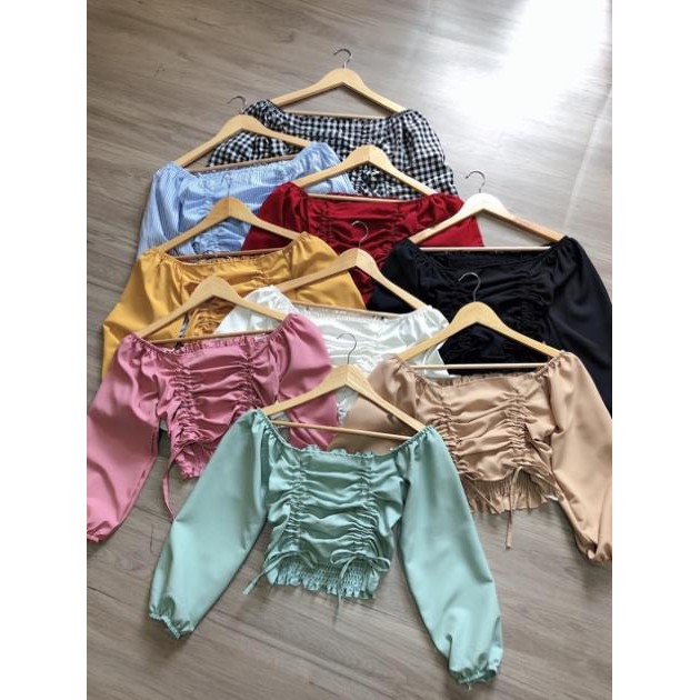 Áo Trễ Vai Rút Dây Tay Bồng Dài Cổ Vuông Bẹt Vai Croptop Kiểu Voan Kate Hở Vai Nữ Siêu Hot DRACR07 | BigBuy360 - bigbuy360.vn