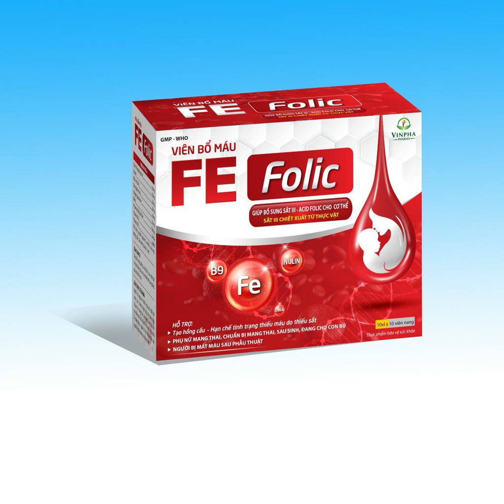 VIÊN BỔ MÁU FE FOLIC - GIÚP BỔ SUNG SẮT III, ACID FOLIC CHO CƠ THỂ - SẮT III CHIẾT XUẤT TỪ THỰC VẬT KHÔNG NÓNG, TÁO BÓN