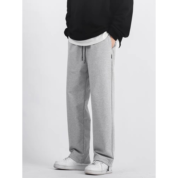 Quần Jogger Sweatpants Xám Nhạt Dây Rút Bo Gấu Ống Rộng Nỉ Da Cá Nam Nữ Basic Streetwear. QJG02