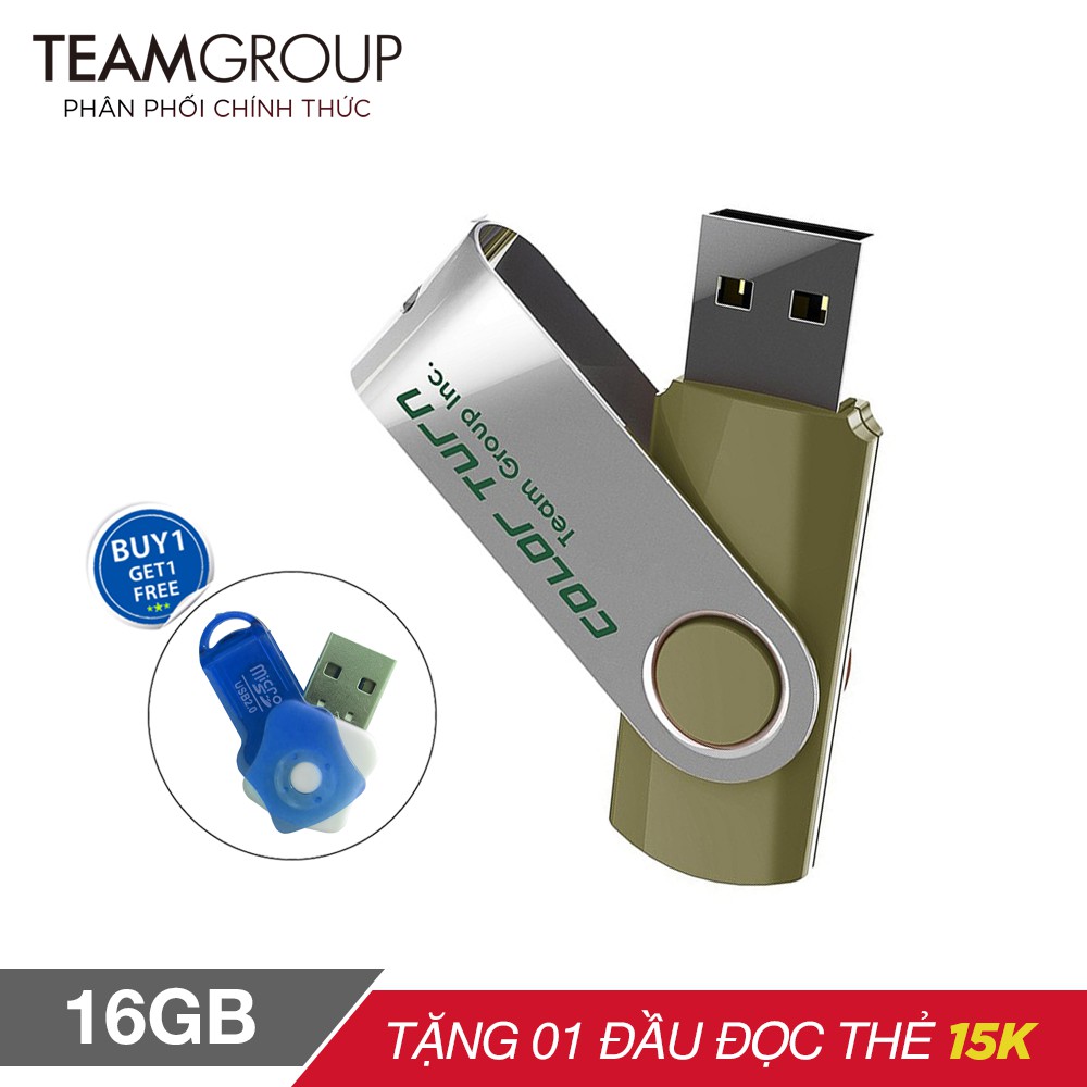 USB 2.0 Team Group E902 16GB INC (Xanh nhạt) tặng đầu đọc thẻ micro - Hãng phân phối chính thức