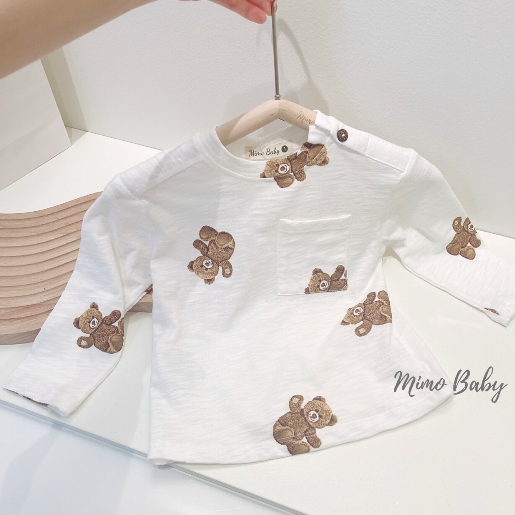 Áo phông dài tay hình gấu phối túi ngực mùa thu đông cho bé QA49 Mimo Baby