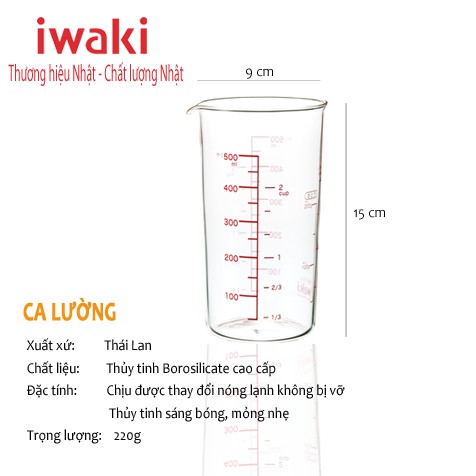 Ca lường thủy tinh Iwaki 500ml - Thương hiệu Nhật - Chất lượng Nhật