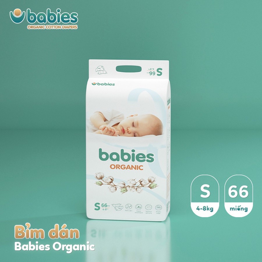 Combo 2 Bịch tã bỉm dán quần Babies Organic giữ dáng chuẩn để bé thoải mái tập lẫy tập đi, giúp các bước đi nhanh nhẹn