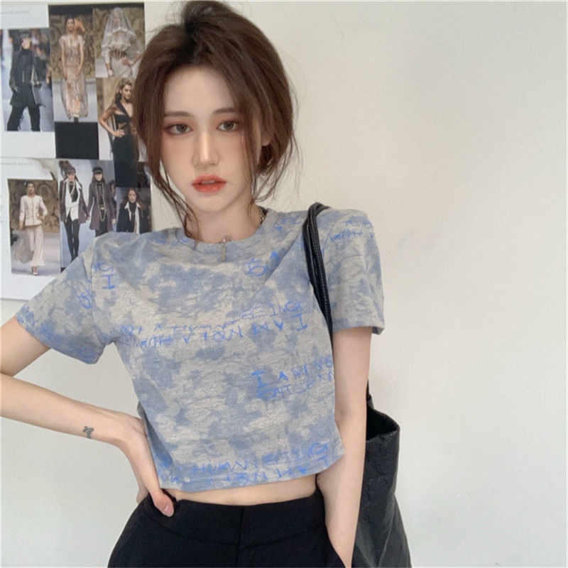 Áo Thun Tay Ngắn Họa Tiết Màu Loang Thời Trang Mùa Hè Sành Điệu Cho Nữ