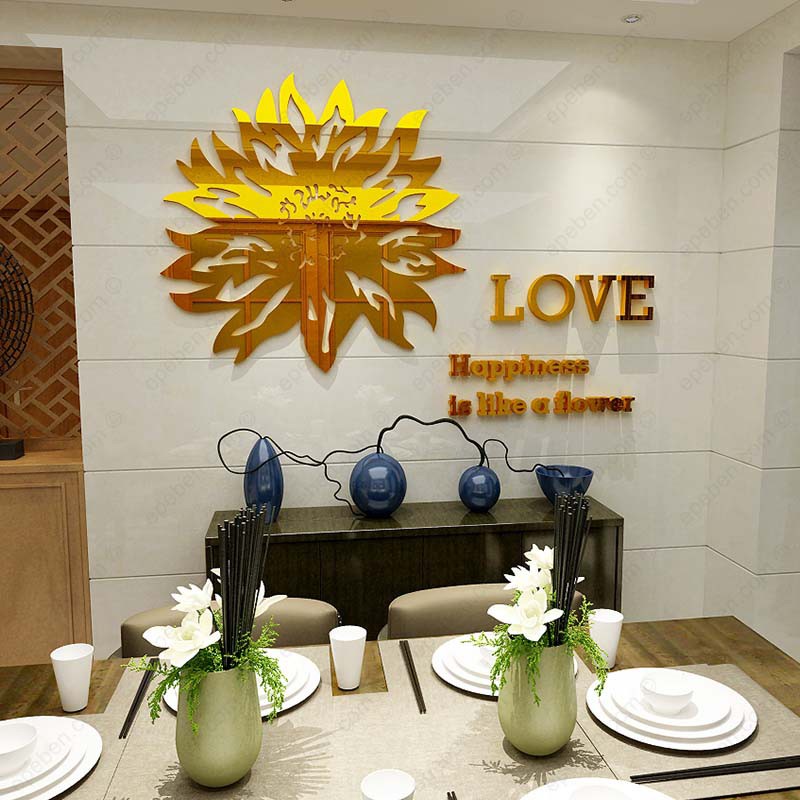 Tranh dán tường mica 3d decor khổ lớn hoa cúc trang trí phòng bếp Nhiều Size - EPeBen