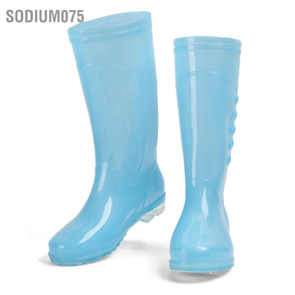 Có thể bán buôn Giày đi mưa cao không trơn trượt thấm nước PVC trong suốt với vải bông sang trọng cho phụ nữ người lớn Sodium075 Hàng giao ngay