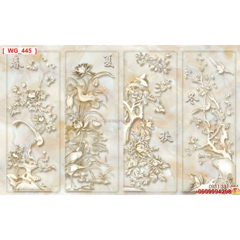 TRANH DÁN TƯỜNG 3D TỨ QUÝ -TRANH DÁN TỨ QUÝ TÙNG,TRÚC,CÚC,MAI
