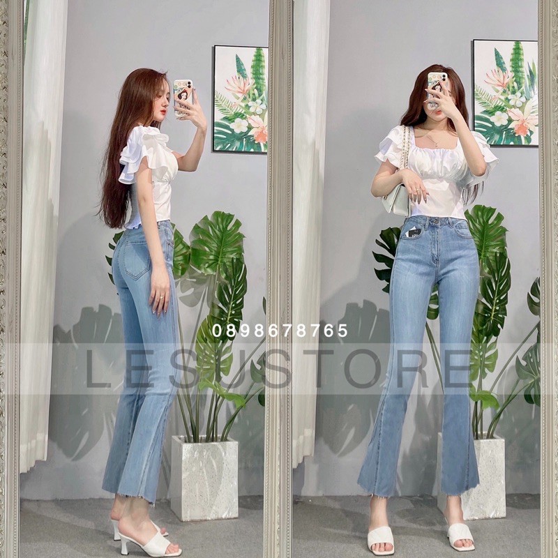 ẢNH TỰ CHỤP Quần Jeans Loe Ống Lệch lai cắt dài 85cm