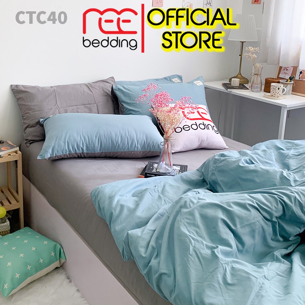 Bộ chăn ga gối Cotton TC REE Bedding CTC40 màu xanh xám đủ size giường nệm