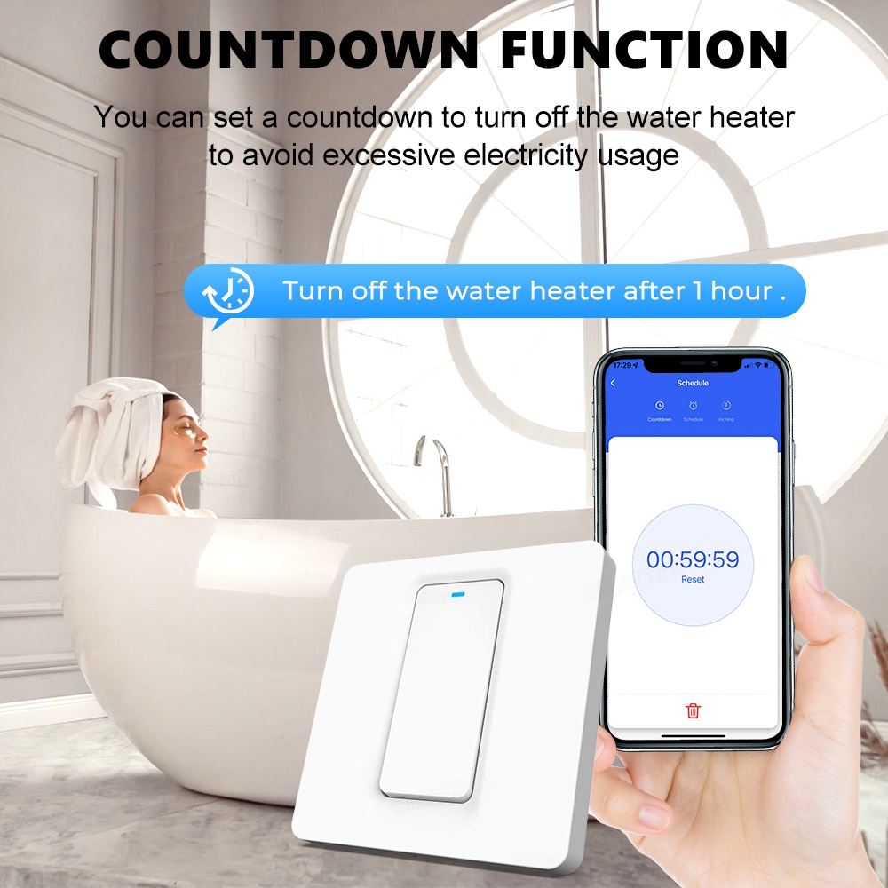 Công tắc máy nước nóng ROVF Wifi Zigbee tuya 20A màu trắng cho cuộc sống thông minh