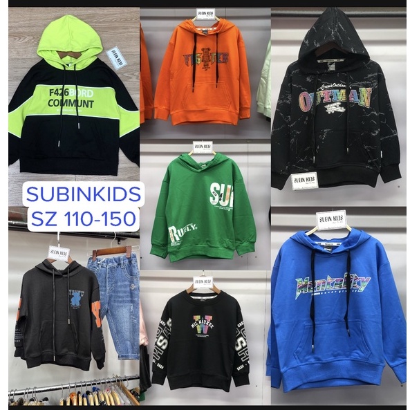 Áo hoodie trẻ em size 110-150 cho bé từ 17kg-35kg áo nỉ mũ bé trai QC (Sẵn kho) SUBIN KIDS