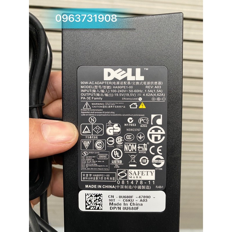 Sạc laptop Dell 19.5V-4.62A 90w chân kim to chính hãng dell phân phối