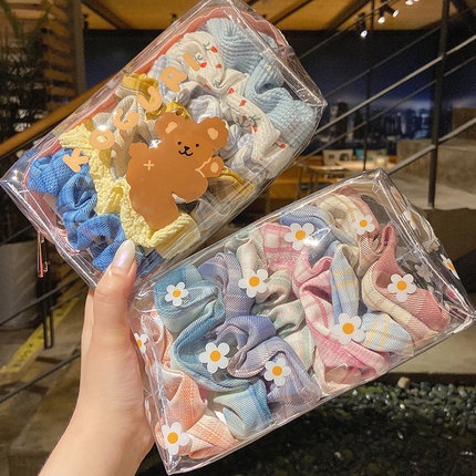 Dây Cột Tóc Họa Tiết Caro Màu Xanh Dương Phong Cách Hàn Quốc Xinh Xắn Cho Nữ