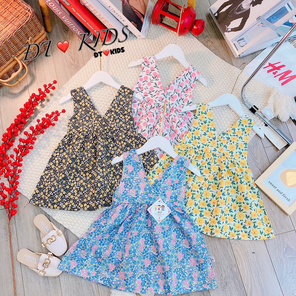 Váy thô hàn nơ hồng sau lưng cho bé gái